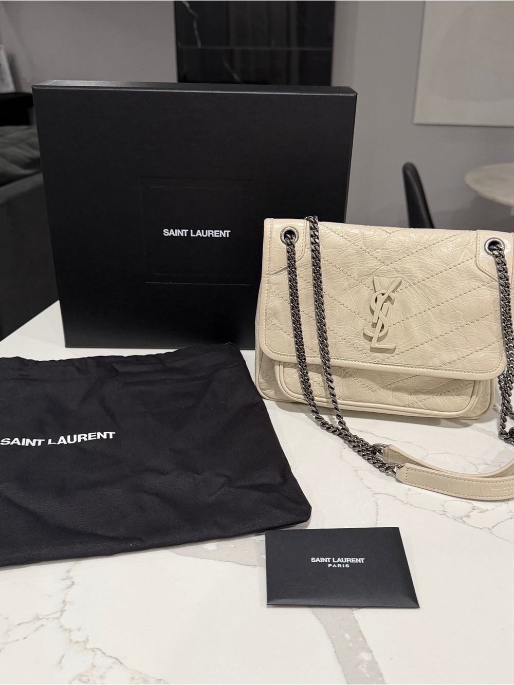 YSL Saint Laurent Niki Baby in Vintage Leather (Blanc Vintage)